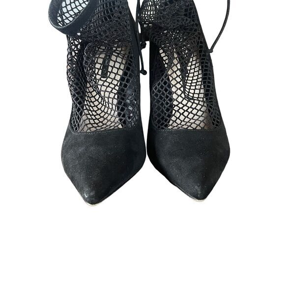 Zara Basic Women's Suede Pointed Toe Fishnet Sock Stiletto Pumps‎ Black Size 37 - Picture 3 of 10